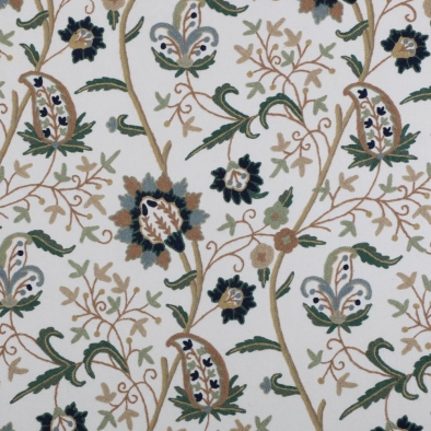 Kashmir Almond Hand Embroidered Cotton Crewel Fabric-1